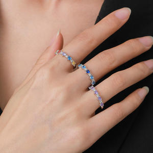 Perhiasan halus perak murni 925 mewah ringan cincin tumpuk zirkonia kubik warna-warni manis cincin janji hati cinta - Product Image 4