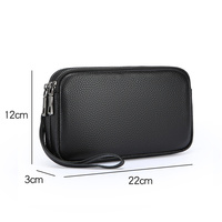 Tas Clutch Bisnis Pria Multifungsi Kapasitas Besar Tas Ponsel Resleting Ganda Kasual Bahan Kulit PU Lembut