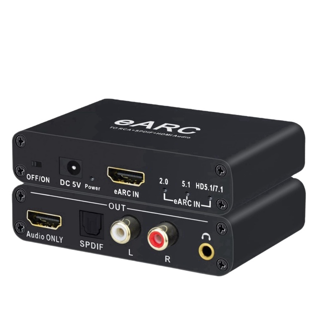 HDMI EARC ARC Audio Extractor 192Khz EARC to RCA Audio Converter Digital to Analog Adapter for DTS Dolby Atoms AC3 LPCM Fiber
