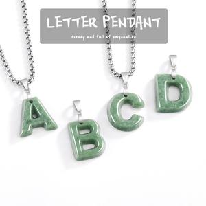 Pendentif en jade naturel avec lettre, argent S925, design original UNISEXE, colliers de bijoux fins personnalisables S-A - Product Image 2
