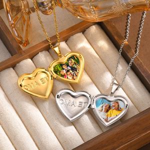 Colgante de caja de árbol de fase de amor de acero inoxidable para mujer de estilo americano europeo fotos abiertas en forma de corazón usable en ambos lados - Product Image 1