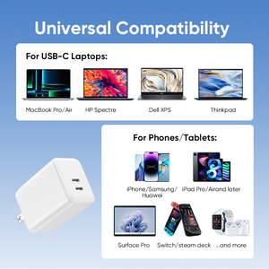 Draagbare 65W Gan Oplader Snel Opladen Dual Usb C <span class=keywords><strong>3</strong></span> Poorten Muur Reisadapters Pd <span class=keywords><strong>3</strong></span>.0 Voedingsadapter Met 5V/3a Uitgang - Product Image 4