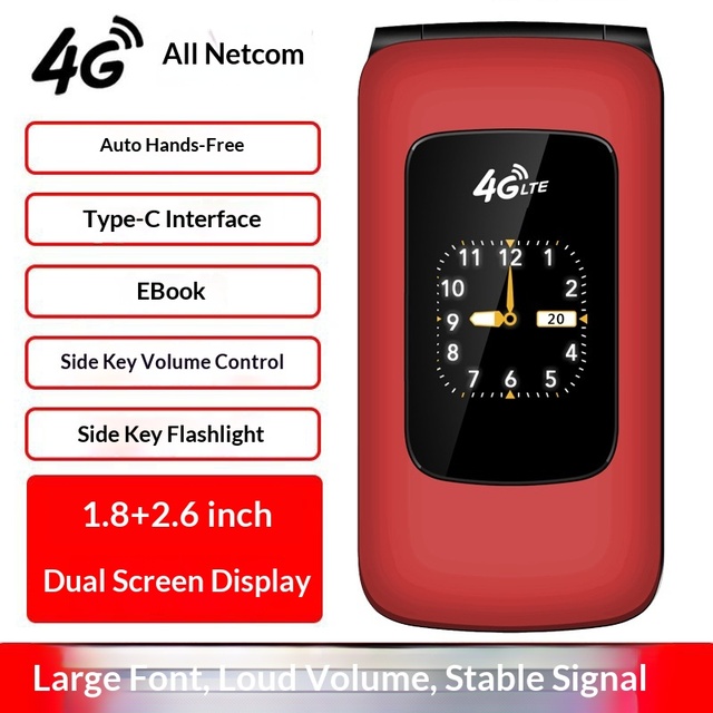 Netcom 4G Dual Screen Flip Phone Side Key Volume Adjustment E-book Elderly Machine LTE Deca Core