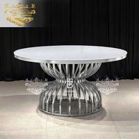 Ensemble de table à manger moderne en verre trempé avec structure en acier inoxydable, mobilier de banquet rond pour hôtel, événements de mariage