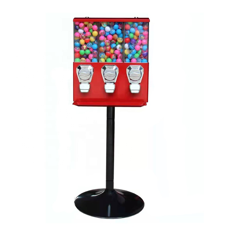 Yellow Colorful Gumball candy 3 Head Vending Machine/Mini Bouncy Ball toy candy vending Machine/candy Dispenser