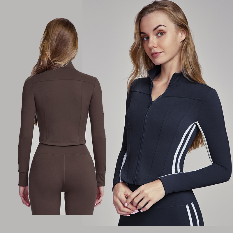 Fitness Sports Long Sleeves Yoga Jacket for Women High-end Slim-fitting Stand-up Collar Gym Zipper Top for Yoga