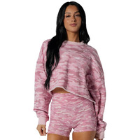 Ensemble Sweat-shirt à manches longues KY Camo Raw EDGE et Short de motard tendance, Top court oversize camouflage rose