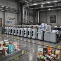 Unité flexographique à large bande avec dérouleur continu pour impression automatique de cartons, cartes cadeaux et papier pré-imprimé