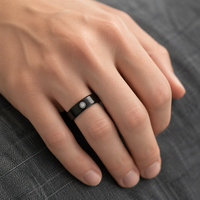 Cincin Baja Tahan Karat Celestial Sun Moon Star dengan Tepi Dipoles, Pita Hitam, Lambang Perak, Unisex, Klasik, Gotik, Minimalis, Hadiah