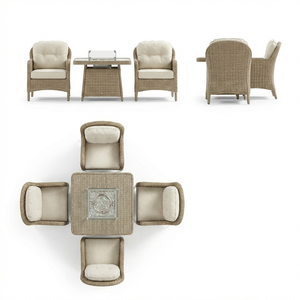 Ensemble <span class=keywords><strong>de</strong></span> salle à manger <span class=keywords><strong>de</strong></span> luxe <span class=keywords><strong>en</strong></span> rotin avec structure <span class=keywords><strong>en</strong></span> aluminium, 7 pièces, résistant aux intempéries, <span class=keywords><strong>en</strong></span> <span class=keywords><strong>osier</strong></span> PE, pour jardin, patio, villa, terrasse - Product Image 5