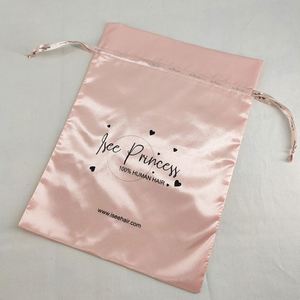 High Quality Pink Custom Logo <b>Drawstring</b> Ribbon Beauty Hair <b>Pouch</b> Gift Silk Satin Wig Bag - Product Image 4