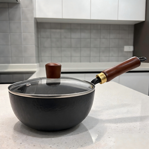 24cm Pure Iron Wok Non-Stick Coating Glass <b>Cover</b> Wood Handle Deep Nitriding Treatment High <b>Temperature</b> Resistance Rust - Product Image 1