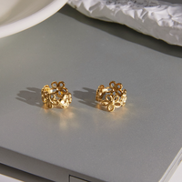 Anting Jepit Bunga Baja Anti Karat Lapis Emas 18k Pvd untuk Wanita - Perhiasan Lintas Negara dengan Desain Tahan Lama