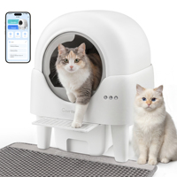 Bac à litière automatique intelligent pour chat avec fonction de désodorisation, contrôle par application, design carré ouvert, grande capacité 65L pour plusieurs chats