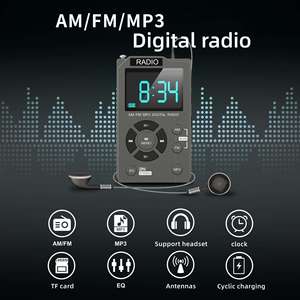 <b>Digital</b> LCD <b>Clock</b> AM FM Pocket Radio Stereo MP3 Player Telescopic Antenna Auto Scan Headphone Portable Broadcast Receiver - Product Image 6