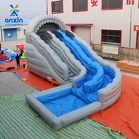 Toboggan aquatique gonflable à double piste en forme de bouche de requin avec piscine, équipement de jeu aquatique gonflable commercial
