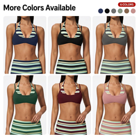 Sport Bra Wanita 2 in 1 Warna Blok Halter Neck Multi Strap Fitness Custom OEM Yoga Bra Pakaian Gym Pakaian Olahraga