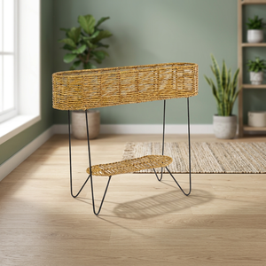 Fabricant de jardinière en jonc de mer marron ovale à 2 niveaux avec support en fer utilisé pour la décoration de la maison, du jardin et du salon. - Product Image 1