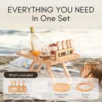 Table à vin de pique-nique en bambou pliable avec 4 couteaux à fromage porte-vin intégré servant la commodité de la maison en plein air