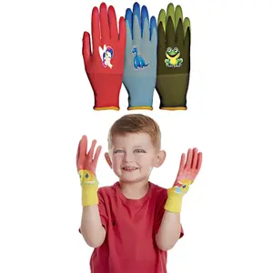 Deliwear Kids Garden Glove Logo Tùy Chỉnh Cao Su Tráng Phim Hoạt Hình Chống Mài Mòn Nitrile Nhúng Găng Tay Làm Việc Cho Trẻ Em DIY