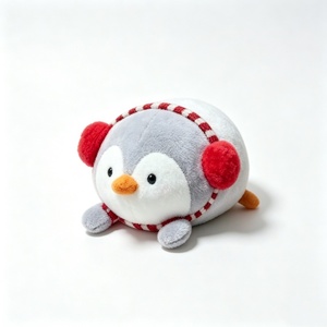 Peluche pingouin personnalisée, peluche pingouin d'hiver, peluche pingouin avec cache-oreilles, adorable jouet pingouin gris - Product Image 2