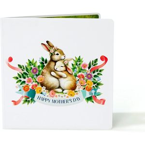 Rabbit Mum 3D Pop up Mother's Day Card with Flowers Digital Printing <b>Matte</b> <b>Varnishing</b> Paper for Wife Girl Sister - Product Image 4