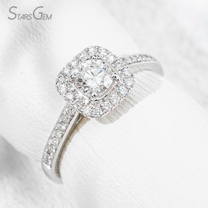 Bague de fiançailles Starsgem en or blanc 18 carats avec halo de diamants de laboratoire taille brillant 0,58 ct 4,48 mm, couleur D, classique, unisexe, 2,68 g - Product Image 3