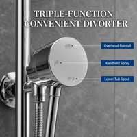 Ensemble bain-douche 3 fonctions à poignée unique, pommeau de douche 8 pouces et douchette à main, poignée et bec en zinc, tube en acier inoxydable 304