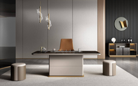 Tables de direction au design moderne Bureau en bois de luxe pour PDG avec chaise et armoire latérale
