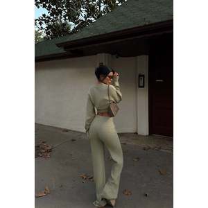 Khaki Zaria <b>Knit</b> <b>Set</b> Autumn Casual Woolen Hooded Collar Printed Pattern with Embroidered Technics - Product Image 6