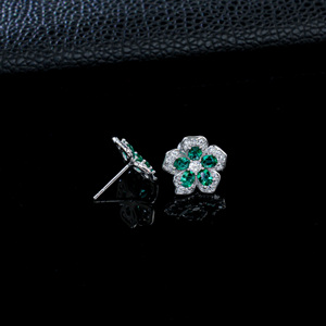 925 silver emerald <b>earrings</b> with five petal flower light luxury <b>earrings</b> - Product Image 4
