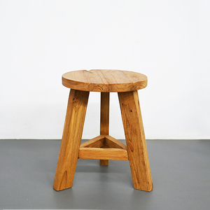 Old Teak Stool with Sustainable Reclaimed Wood and Triangle <b>Legs</b>, Natural Weathered Texture Round Stool for Home Decor - Product Image 4