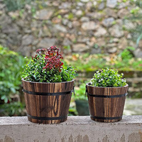 Jardinière en bois en gros, baril en bois véritable, Pot de fleur intérieur extérieur avec trous de Drainage, petite boîte de conteneur de jardin