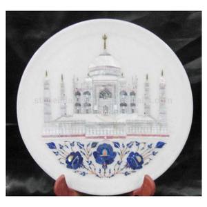 Plato Decorativo con Diseño de Taj Mahal en Mármol Blanco con Incrustaciones Artísticas - Product Image 1