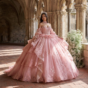 Hermosos Exquisitos Vestidos de Quinceañera Vintage con Falda de Gala Antiestática Corsé Ajustable de Cordones Apliques de Chifón para Fiesta - Product Image 1