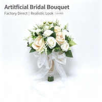 Bouquet de demoiselle d'honneur pour mariage, fleurs artificielles en soie avec ruban en dentelle, ornement pour séance photo de mariage en extérieur