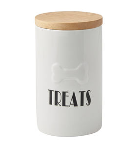 Pot de stockage de nourriture des animaux, décor à personnaliser, boîte de rangement de biscuits, pot de friandises en céramique pour chien avec couvercle en bois - Product Image 1