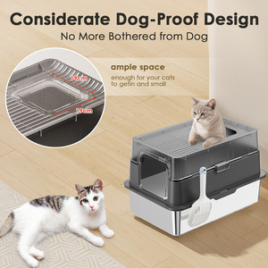 Fully Enclosed Stainless Steel <b>Cat</b> Litter <b>Box</b> 61x19x42cm Splash Proof Large Capacity Rectangle Design - Product Image 4