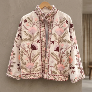 Veste bomber en velours Suzani faite à la main, brodée, réversible, florale, bohème, vintage, ethnique, automne-hiver, rembourrée en coton - Product Image 3