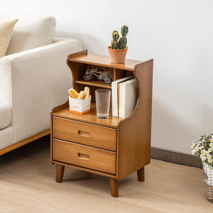 Solid Wood Nightstand With Drawers And <b>Shelves</b> Modern Minimalist Bedroom Storage Cabinet For Master <b>Bedside</b> Use - Product Image 2