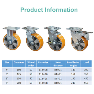 Industrial Heavy Duty 4 "5" 6 "8" Castor <span class=keywords><strong>PU</strong></span> <span class=keywords><strong>Orange</strong></span> drehbar Flughafen Trolley Wheel <span class=keywords><strong>Caster</strong></span> rotierende Räder - Product Image 4