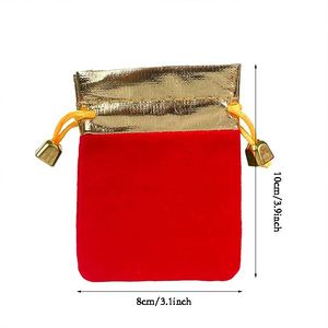 Sac à cordon en velours avec bordure dorée, pochette en velours de luxe avec accent métallique, 8x10cm, sac cadeau pour bijoux, cosmétiques, emballage - Product Image 2