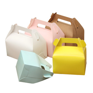 Bakery Packaging Portable Small Mini Pastry Box Birthday Gift Kraft Paper Food Cardboard Handle Cake Box