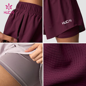 HUCAI Vêtements de sport personnalisés Respirant Cordon de serrage Léger Séchage rapide Double couche 2 en 1 Shorts de sport de course à pied pour femmes - Product Image 3