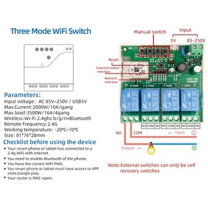 Scimagic Módulo de Interruptor de Luz para Garaje Inteligente WiFi de 4 Canales EWelink, Placa de Relé DC85-250V, Receptor RF433 Compatible con Alexa, Google Home y Alice - Product Image 5