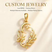 Pendentifs Métalliques Personnalisés Mosen, Design Céleste Lune et Feuille, Plaqué Or 18K PVD, Étanche, Hypoallergénique, Vente en Gros OEM