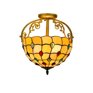 טיפאני זכוכית מנורת מתכת LED חצי פלאש הר מסורתית דקור חם אור עבור מטבח מסדרון חדר אמבטיה תקרת אורות (ישן)