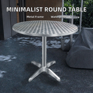 Minimalist 70cm 80cm 100cm <b>Outdoor</b> Dining <b>Table</b> Modern Embossed SS <b>Metal</b> Durable Waterproof- for Hotels Cafes Restaurants Villas - Product Image 2