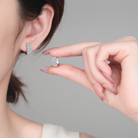 Pendientes de Aro de Plata de Ley 925 con Baño de Rodio y Moissanita, Corte Brillante Redondo, Engaste de Triple Hilera, Joyería Diaria y de Fiesta para Mujer
