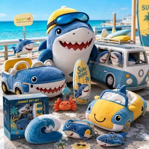 Custom Plush Pillow Summer Surf Shark Plush Gift Set, Beach Shark Stuffed Animal with Surfboard &amp; <strong>Camper</strong> <strong>Van</strong> - Product Image 1